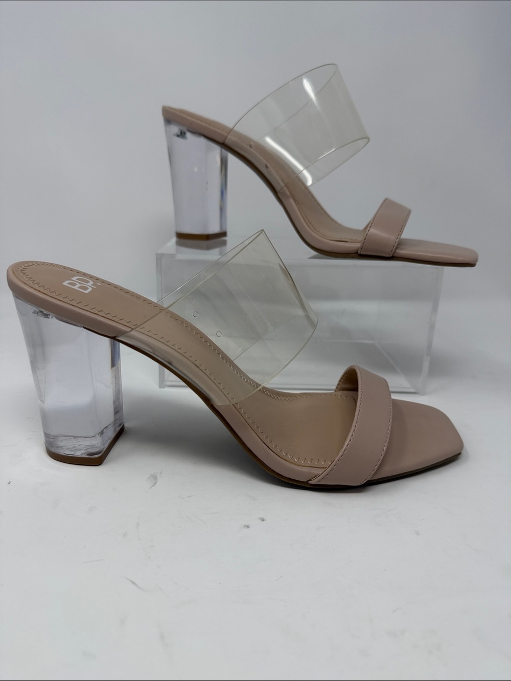 bp Blush Nude Clear-Strap Block Heel Sandals Size 8.5